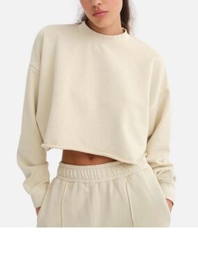 MATE The Label Mate Organic Cotton Fleece Cropped Vintage Sweatshirt - Bone